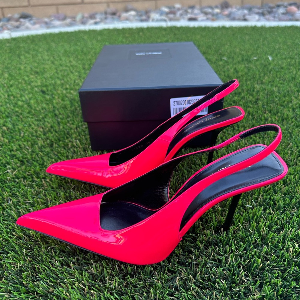 YSL Patent Calfskin Paloma 105 Slingback Pumps Size 39